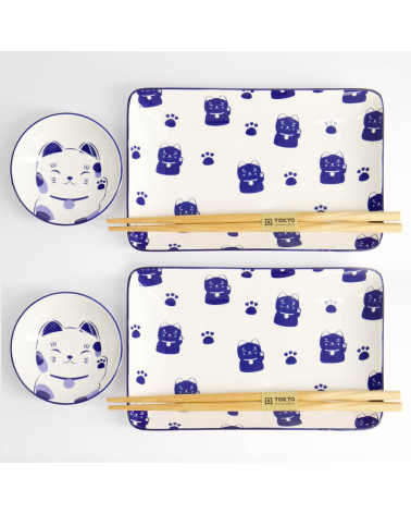 Coffret Ensemble de Plateaux à sushis - Kawaii Maneko Blue - Tokyo Design - 21671