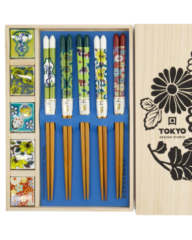 Coffret 5 baguettes avec support - Tokyo Design - Wooden box