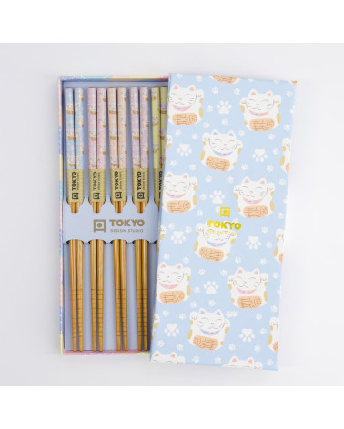 Coffret 5 paires de baguettes - Lucky Cat - Tokyo Design - 33453