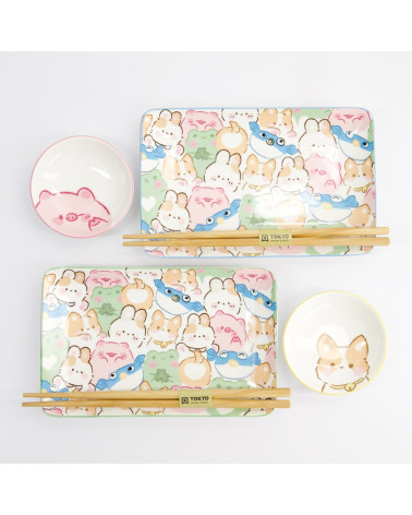 Coffret Ensemble de Plateaux à sushis - Kawaii Animals - Tokyo Design - 33480