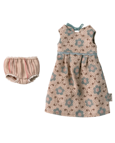 Robe pour Lapin Bunny - Taille 2 - beige fleurs bleues - Maileg - 16-5200-01
