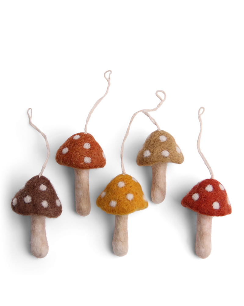 Lot de 5 petits champignons en laine bouillie - 6 cm - Gry and Sif