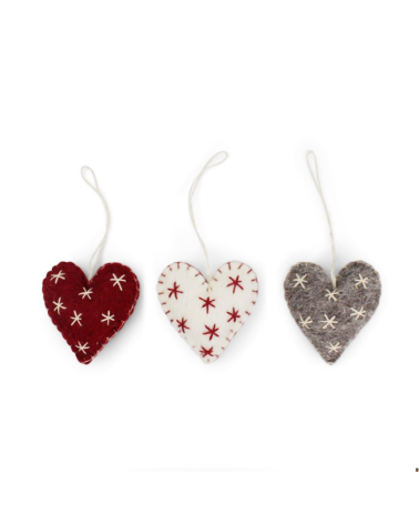 Lot de 3 petits coeurs en laine bouillie - 6.5 cm - Gry and Sif
