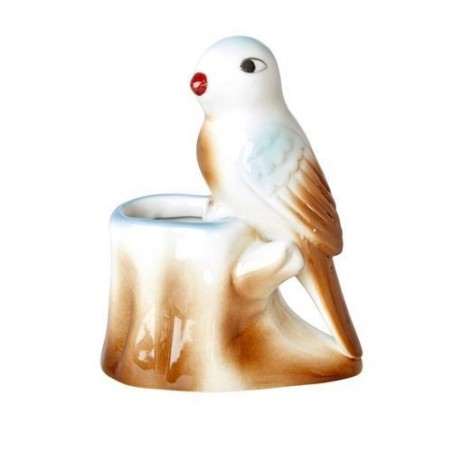 Oiseau décoratif - Rice - porcelaine - bec rouge