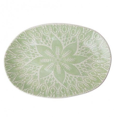 Grand plat de service - Rice - Dentelle bosselée - Pastel green