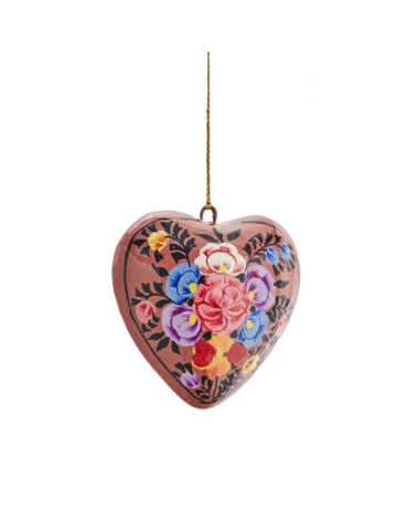Boule coeur décorative - Bohème corail - Papier mâché - Madam Stoltz