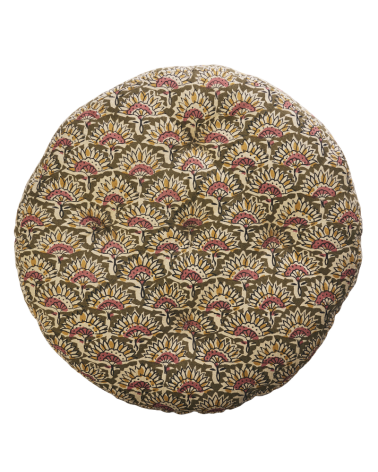 Coussin de chaise - Diamètre 45 cm - Madam Stoltz - Olive and mustard - RCP-45-275