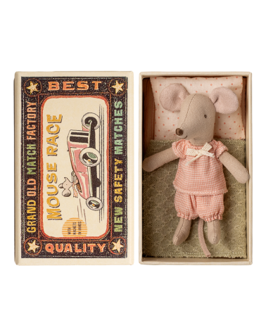 Boîte d'allumettes avec Souris Maileg - Petite sœur - Combi rose - 17-5109-00
