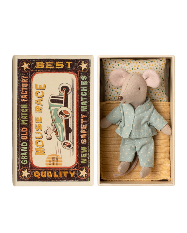 Boîte d'allumettes avec Souris Maileg - Petite frère - Combi bleue