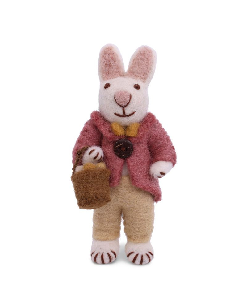 Lapin en laine bouillie - Veste rose et panier oeufs - Gry and Sif