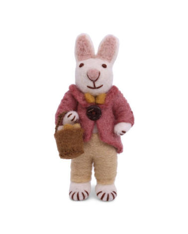 Lapin en laine bouillie - Veste rose et panier oeufs - Gry and Sif