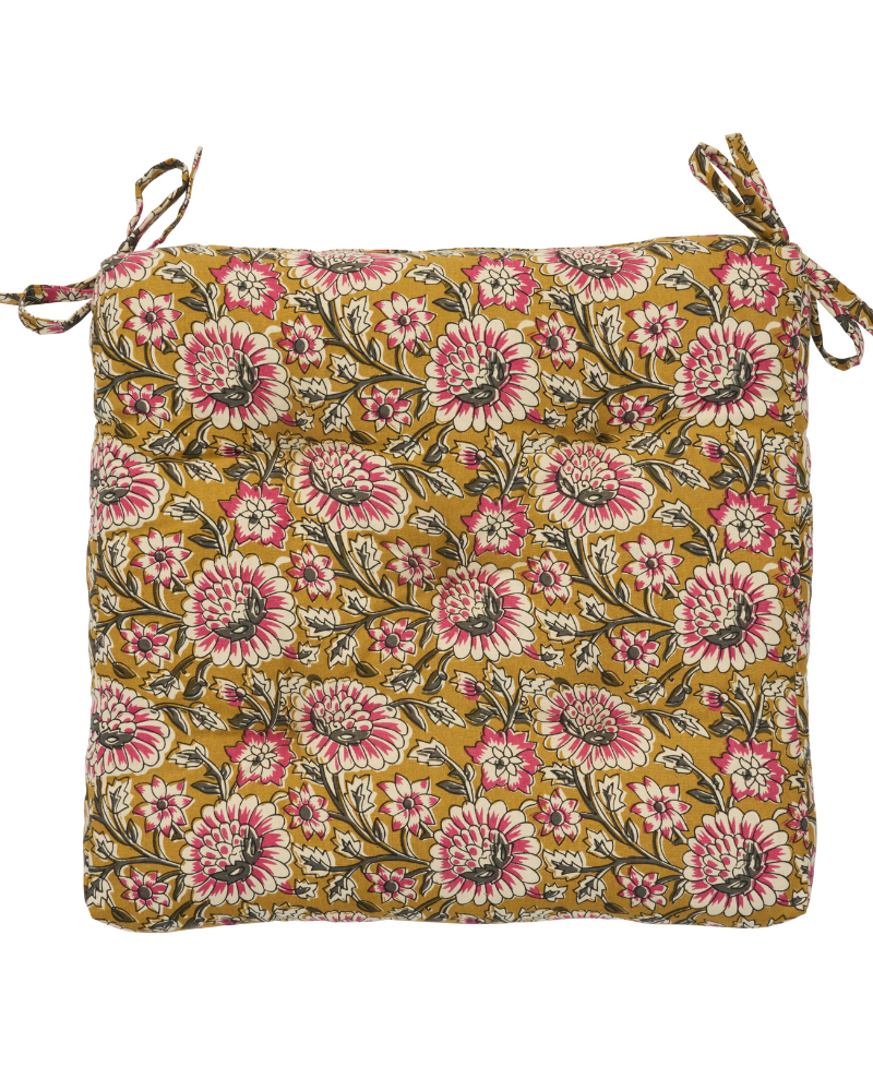Coussin de chaise - 45 X 45 cm - Madam Stoltz - moutarde et raspberry