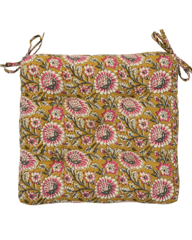 Coussin de chaise - 45 X 45 cm - Madam Stoltz - moutarde et raspberry