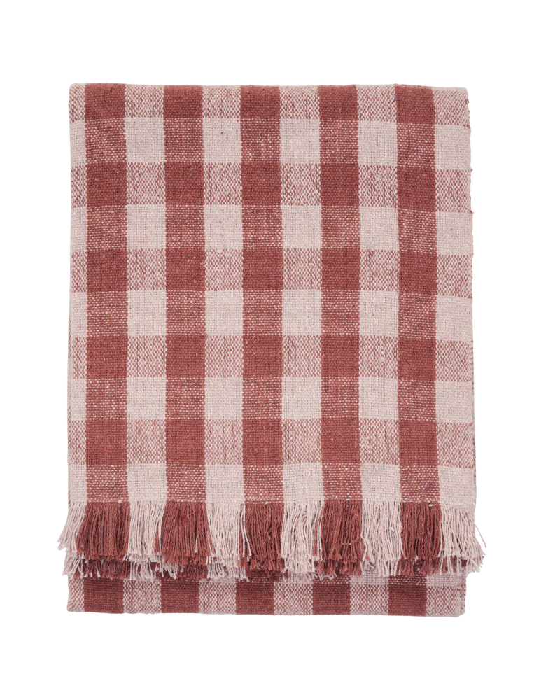 Jeté de lit - Couverture 175 X 125 cm - Madam Stoltz - Check Old rose