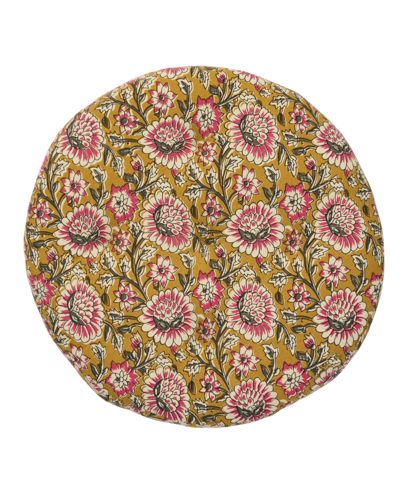 Coussin de chaise - Diamètre 45 cm - Madam Stoltz - Moutarde flowers