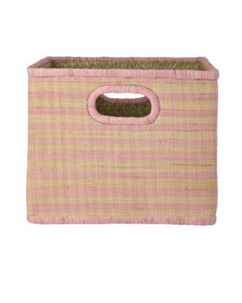 Corbeille Raphia - Rice - Carreaux roses - Large - BSSTO-30I