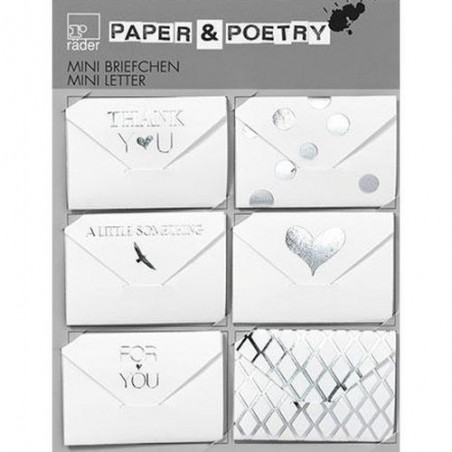 Lot de 6 mini-enveloppes à message - argentées - Rader