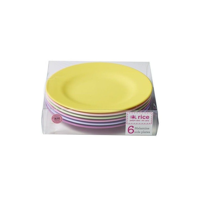 Lot de 6 assiettes à dessert multicolores  - Girly Colors - Rice - Diam 16cm